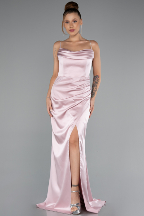 Robe Queue de Poisson Longue Satin Poudre ABU5149