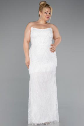 Robe De Soirée Grande Taille Perlé Longue Blanc ABU4789