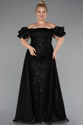 Robe de Soirée Grande Taille Longue Perlé Noir ABU5155