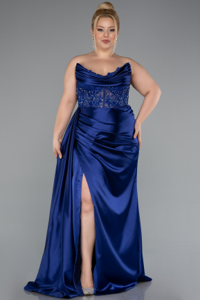 Robe De Graduation Grande Taille Longue Satin Bleu Marine ABU3855