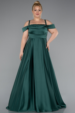 Robe De Fiançailles Grande Taille Satin Longue Émeraude ABU4207