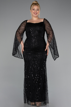 Robe De Soirée Grande Taille Longue Perlé Noir ABU5067
