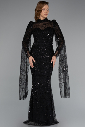 Robe de Soirée Longue Perlé Noir ABU5152