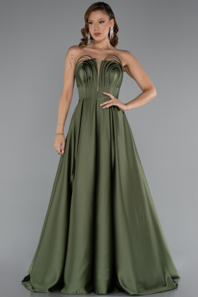 Robe De Soirée Satin Longue Kaki ABU5105