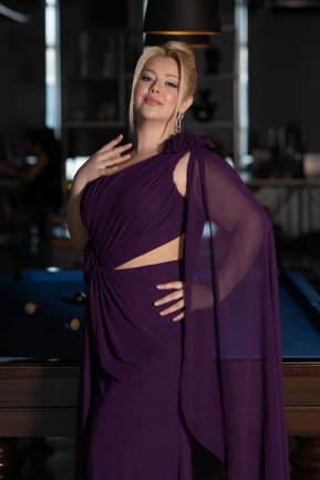 Robe Grande Taille Longue Mousseline Violet ABU5145