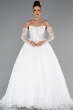 Robe de Mariée Grande Taillev Longue Dantelle Blanc ABG150