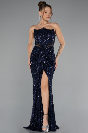 Robe de Soirée Longue Bleu Marine ABU5185