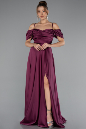 Robe De Soirée Satin Longue Prune ABU4703