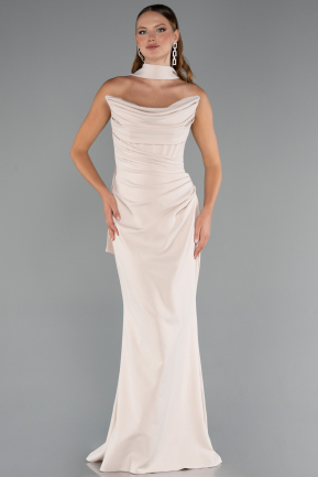 Robe de Soirée Longue Beige ABU5216