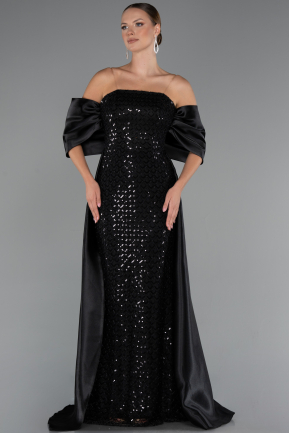 Robe de Soirée Longue Perlé Noir ABU5234