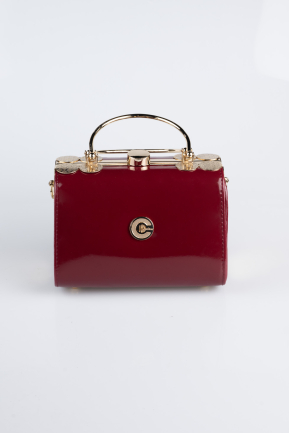 Sac de Soirée Cuir Verni Rouge Bordeaux KC170