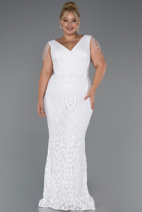 Robe De Fiançailles Grande Taille Squameuse Longue Blanc ABU3845