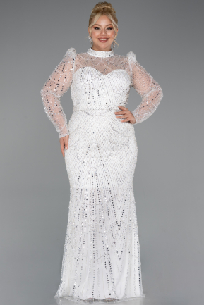 Robe De Fiançailles Grande Taille Longue Blanc ABU4527