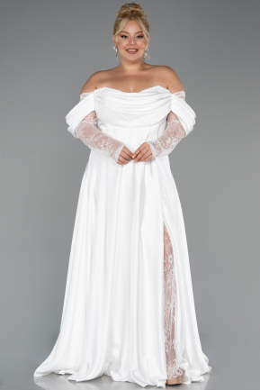 Robe Grande Taille Longue Satin Blanc ABU5261