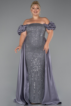 Robe De Soirée Grande Taille Perlé Longue Gris ABU5155