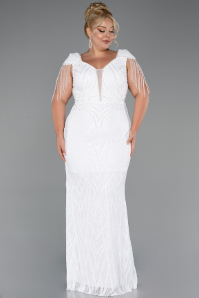 Robe De Fiançailles Grande Taille Longue Blanc ABU4821