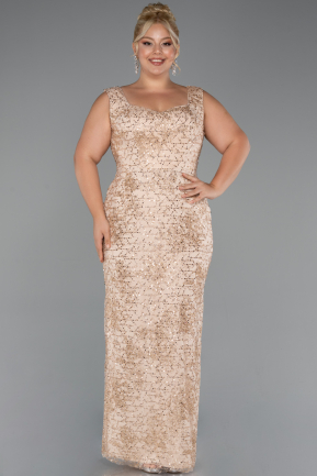 Robe Grande Taille Perlé Longue Or ABU5190
