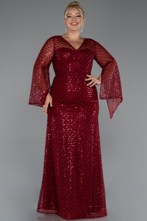 Robe De Soirée Grande Taille Longue Perlé Rouge Bordeaux ABU5243
