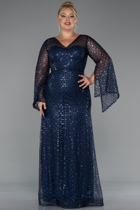 Robe De Soirée Grande Taille Longue Perlé Bleu Marine ABU5243