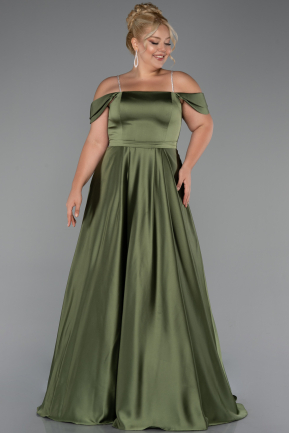 Robe de Soirée Grande Taille Longue Satin Kaki ABU5251