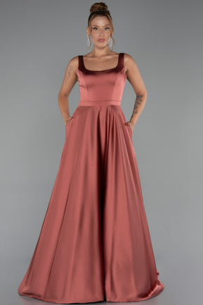 Robe De Soirée Satin Longue Marron clair ABU5136