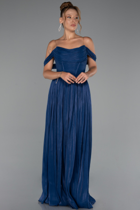 Robe de Cérémonie Longue Mousseline Bleu Marine ABU5283
