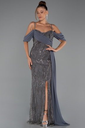 Robe de Soirée Longue Perlé Anthracite ABU5316