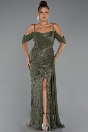 Robe de Soirée Longue Perlé Kaki ABU5316