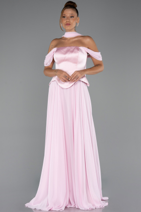 Robe de Soirée Longue Mousseline Poudre ABU5327