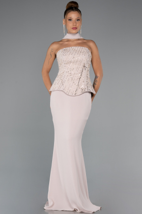Robe de Soirée Longue Beige ABU5320