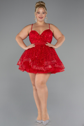 Robe Grande Taille Courte Rouge ABK2436
