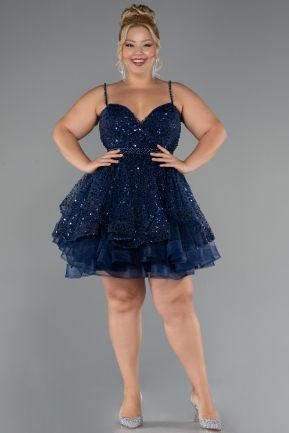 Robe Grande Taille Courte Bleu Marine ABK2436