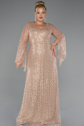 Robe De Soirée Grande Taille Longue Perlé Or ABU5243