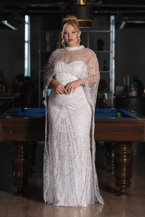 Robe De Mariée Grande Taille Longue Perlé Blanc ABU5328
