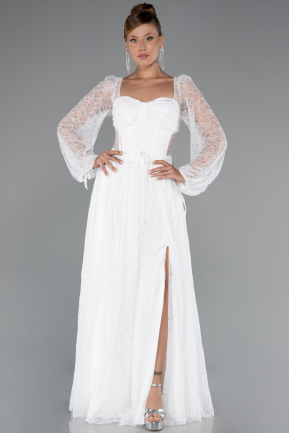 Robe de Soirée Longue Dantelle Blanc ABU5334