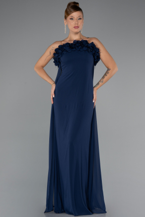 Robe de Soirée Longue Mousseline Bleu Marine ABU5351