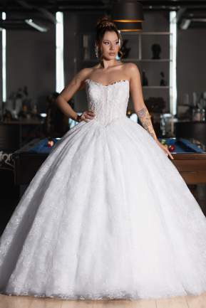 Robes de Mariage Longue Dantelle Blanc ABG163