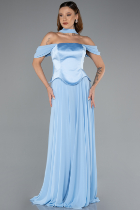 Robe De Soirée Mousseline Longue Bleu clair ABU5327
