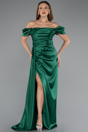 Robe de Fiançaille Longue Satin Émeraude ABU1606