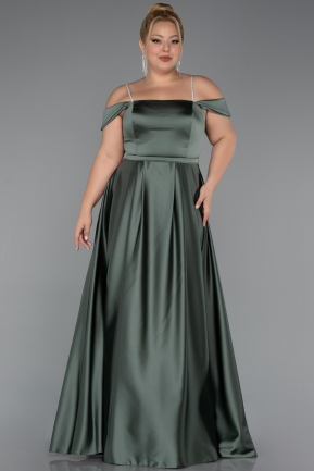 Robe Grande Taille Longue Satin Kaki ABU5346