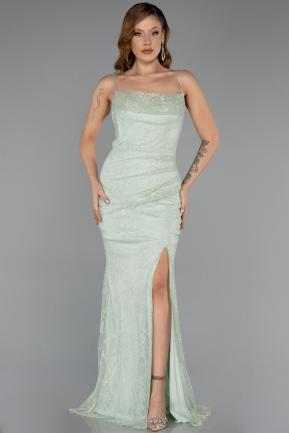 Robe de Soirée Longue Dantelle Menthe ABU5407