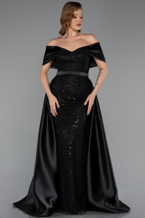 Robe Grande Taille Longue Perlé Noir ABU5742