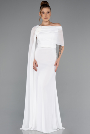 Robe de Soirée Longue Mousseline Blanc ABU5418