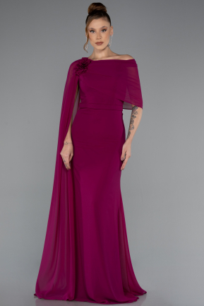 Robe de Soirée Longue Mousseline Prune ABU5418