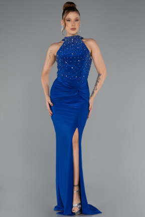 Robe de Soirée Longue Bleu Saxe ABU5422