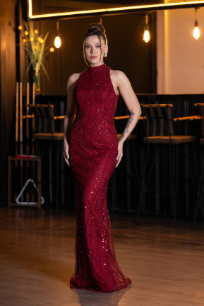 Robe De Soirée Longue Rouge Bordeaux ABU4791