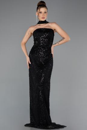 Robe de Soirée Longue Perlé Noir ABU5438
