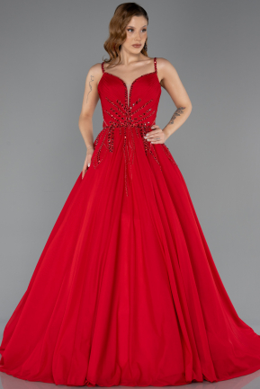 Robe De Fiançailles Grande Taille Longue Mousseline Rouge ABU5469