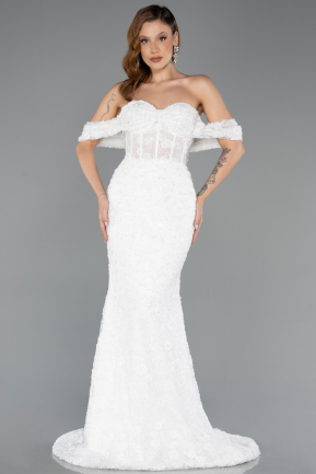 Robe de Mariée Grande Taillev Longue Dantelle Blanc ABG170