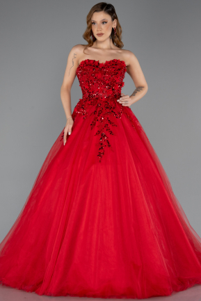 Robe De Fiançailles Grande Taille Longue Rouge ABU5471
